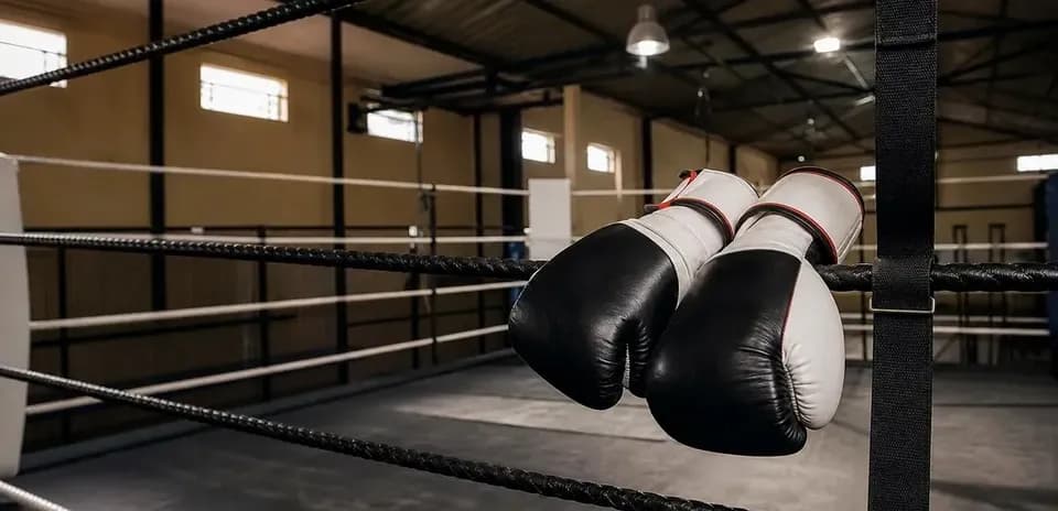 Guantes de boxeo colgados en el ring