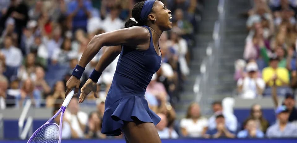 Jugadora de tenis celebrando en el US Open