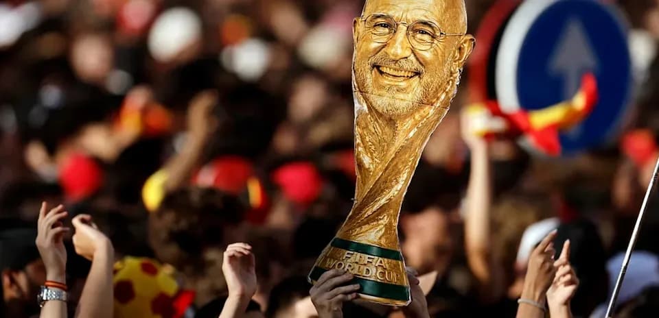 Celebration with World Cup trophy in crowd