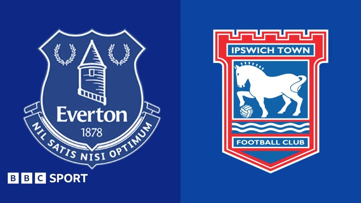 Logos de Everton e Ipswich Town en fondo azul