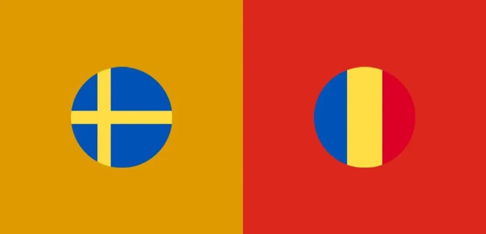 Banderas de Suecia y Rumanía en fondo amarillo y rojo