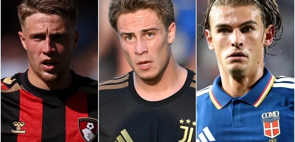 Tres futbolistas en acción con diferentes camisetas