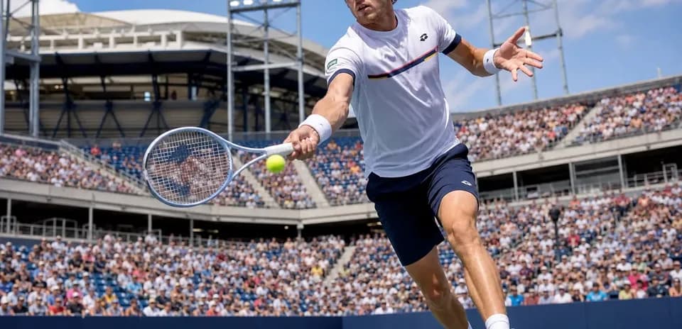 Jugador de tenis golpeando la pelota en partido