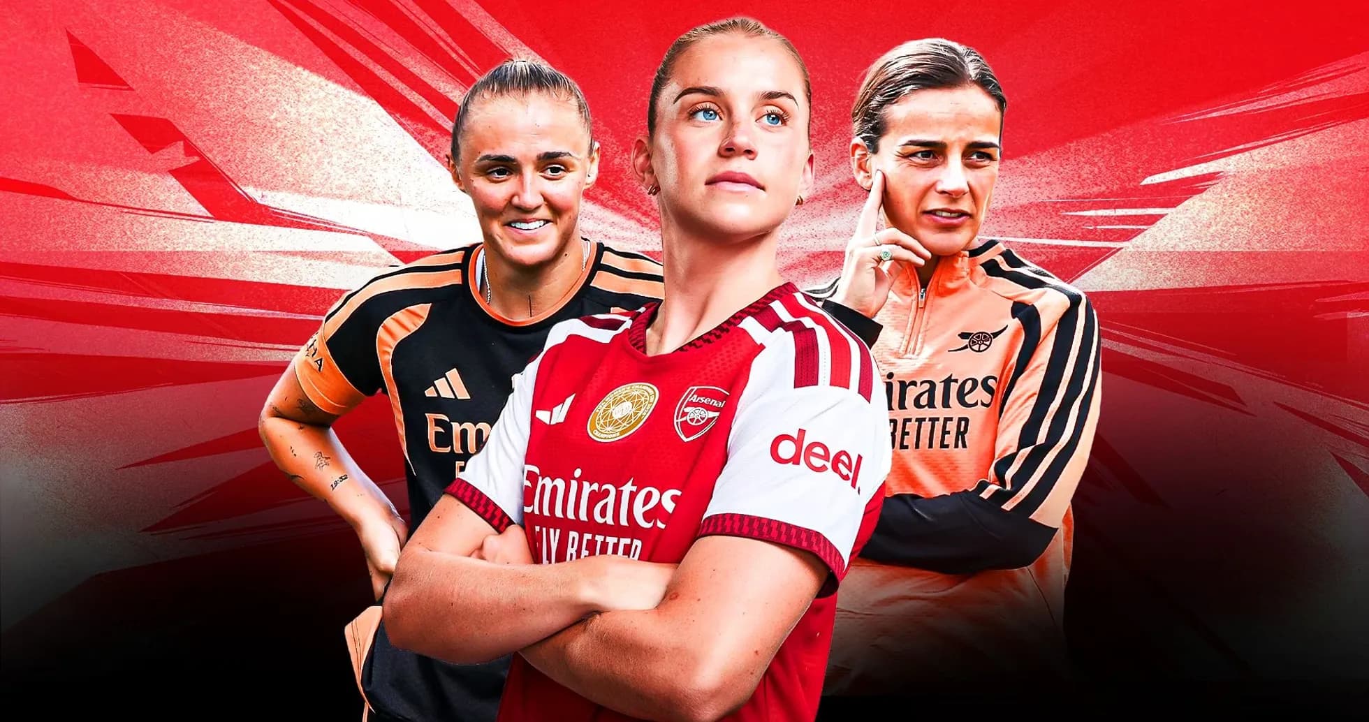 Jugadoras de Arsenal en fondo rojo