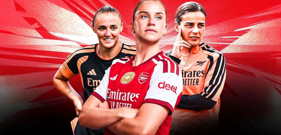 Jugadoras de Arsenal en fondo rojo