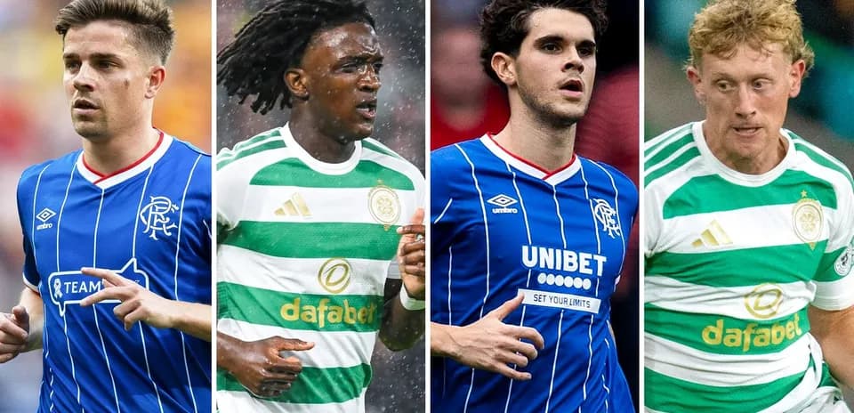 Jugadores de Rangers y Celtic en acción