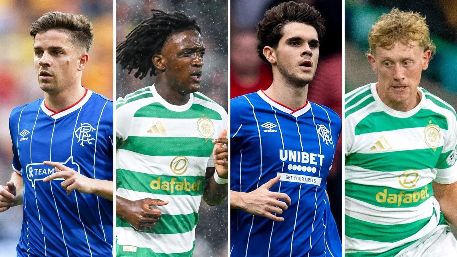 Jugadores de Rangers y Celtic en acción
