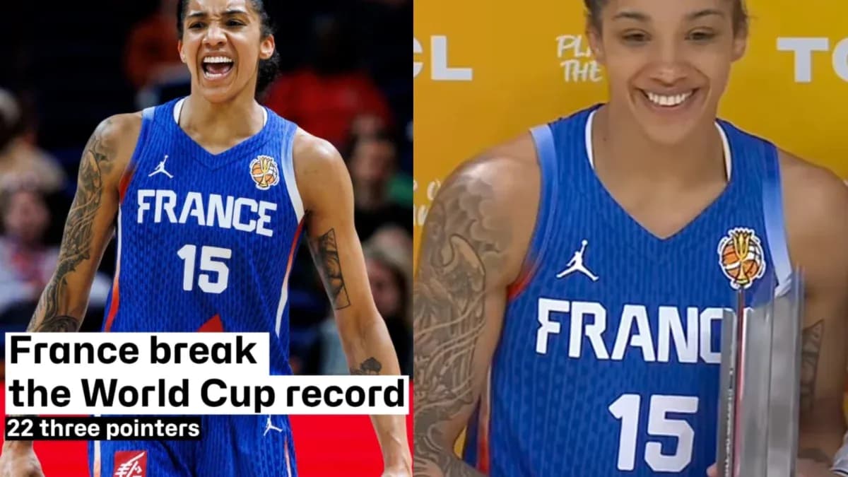 Jugadora de baloncesto de Francia celebrando un récord