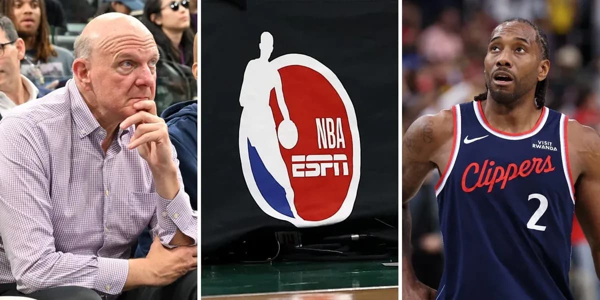 Steve Ballmer, logo NBA, Kawhi Leonard durante partido