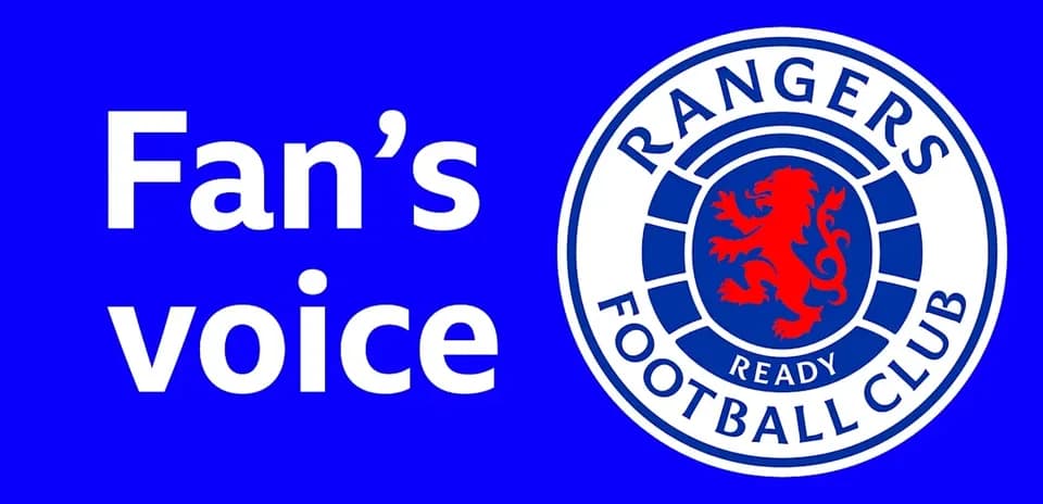 Texto 'Fan's voice' junto al escudo de Rangers FC