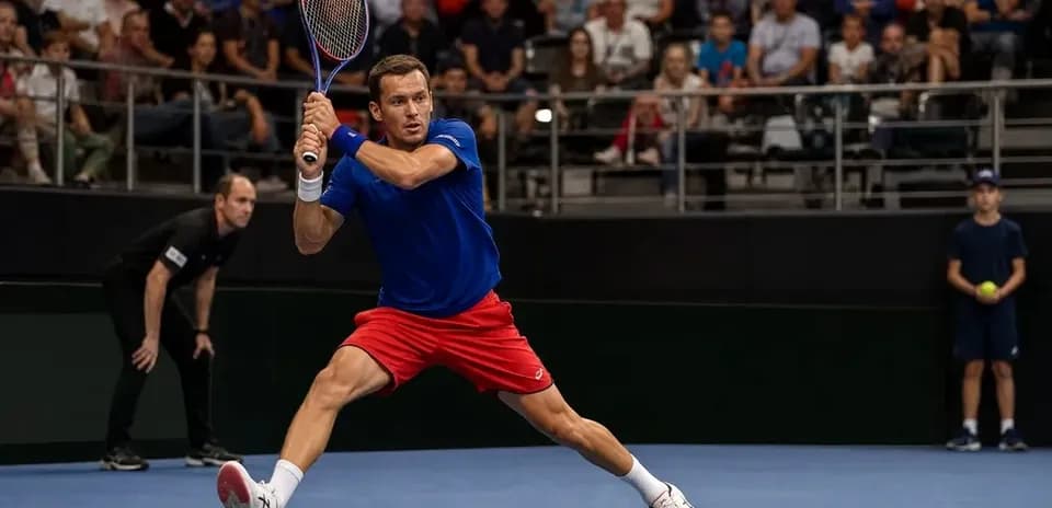 Jugador de tenis realizando un golpe en la cancha