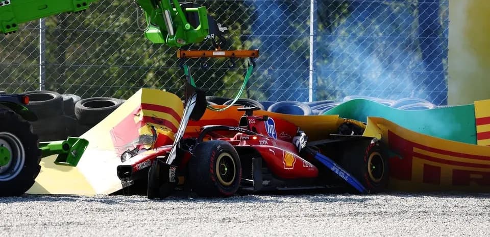 Ferrari F1 car crashed into tire barrier