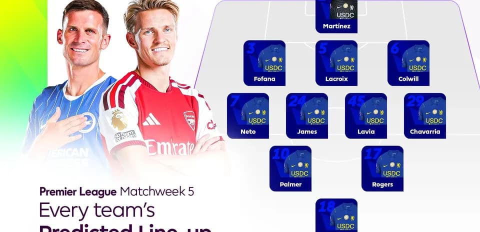 Alineación prevista de equipos para la semana 5 de la Premier League