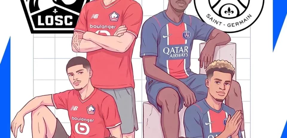 Jugadores de LOSC y PSG posando juntos en ilustración