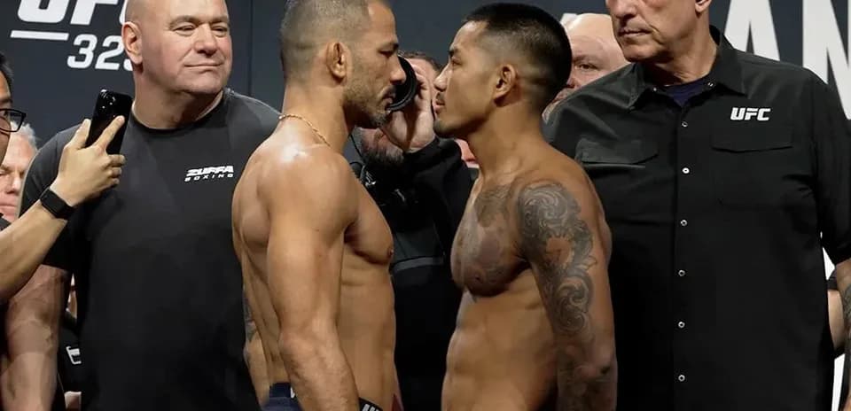 Dos luchadores enfrentándose durante pesaje de UFC