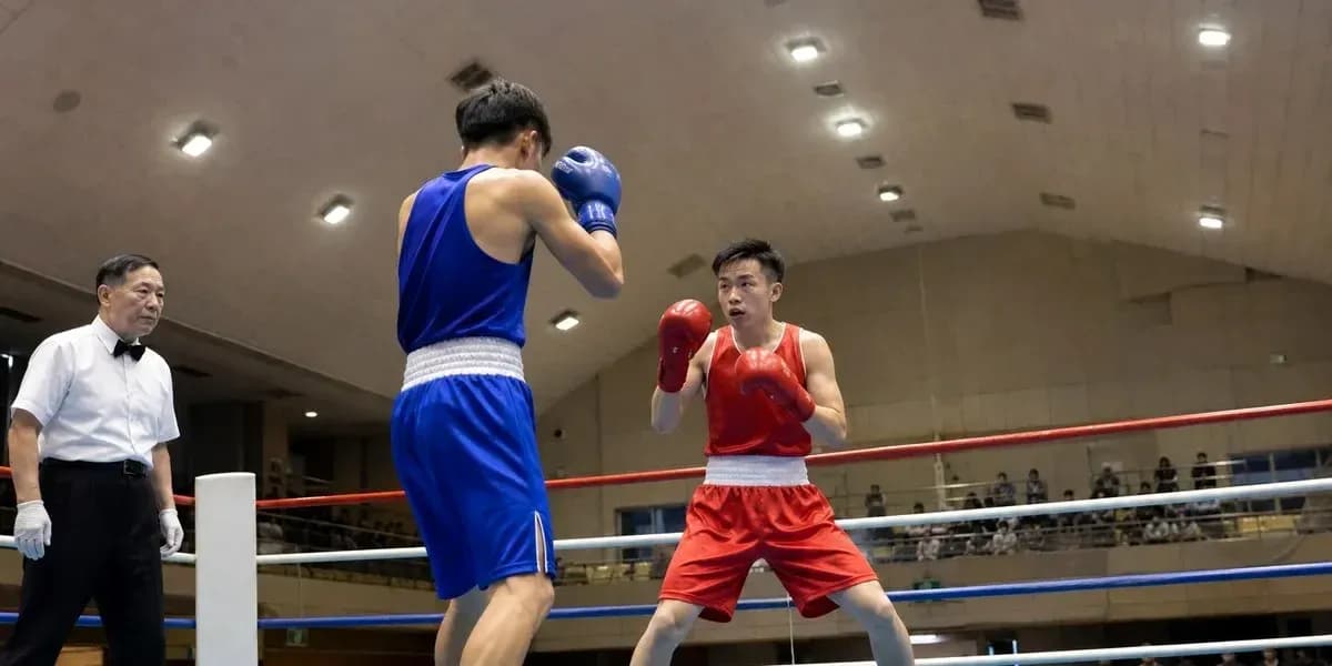 Dos boxeadores compitiendo en un ring de boxeo