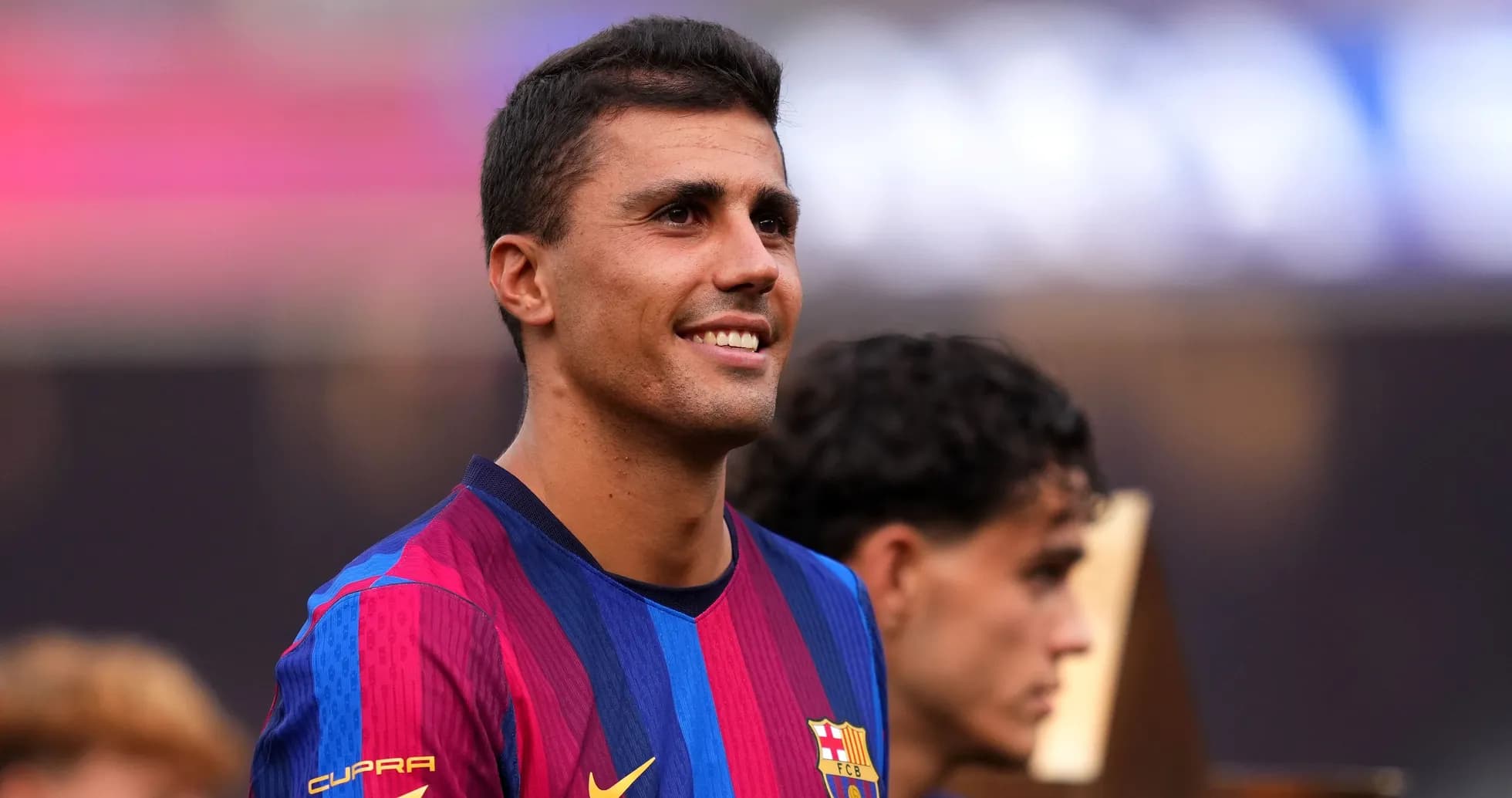 Jugador de Barça sonriendo durante la celebración
