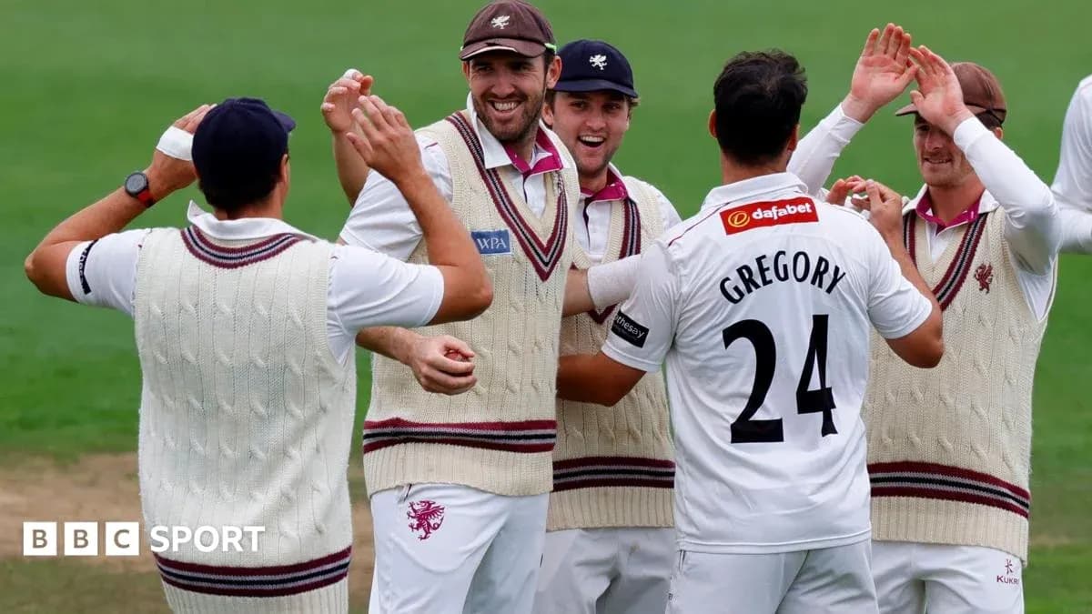 Jugadores de Somerset celebrando una wicket