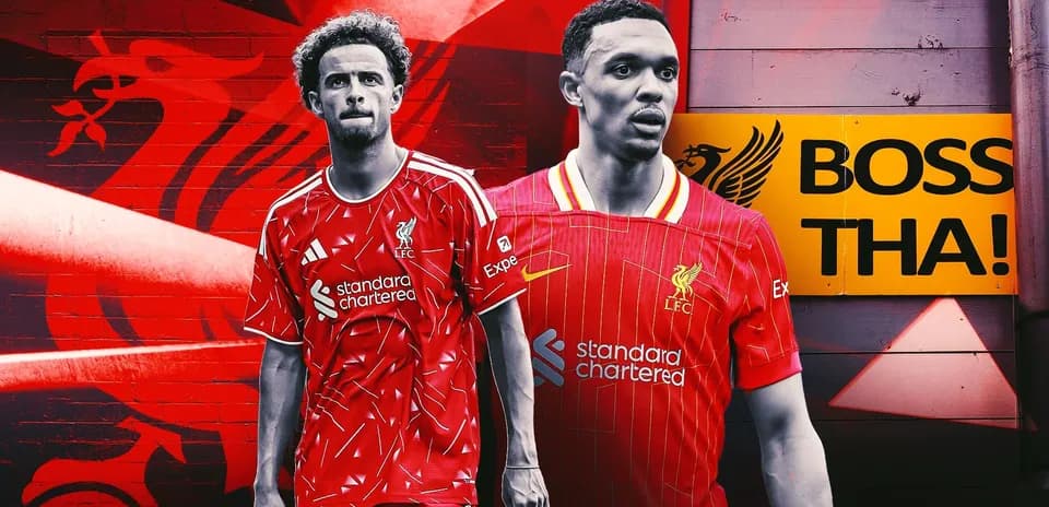 Jugadores de Liverpool en camiseta roja frente a mural