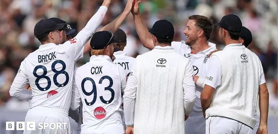 Jugadores de cricket celebrando un wicket en equipo