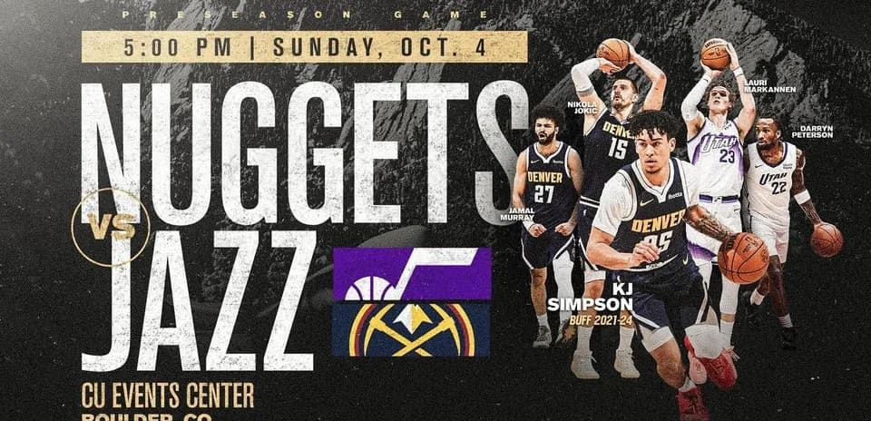 Cartel del juego de pretemporada Nuggets vs Jazz