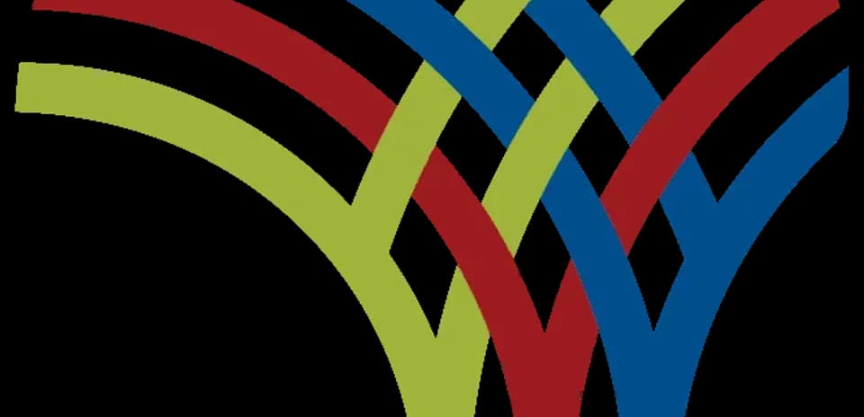 Logo abstracto con colores azul, verde y rojo