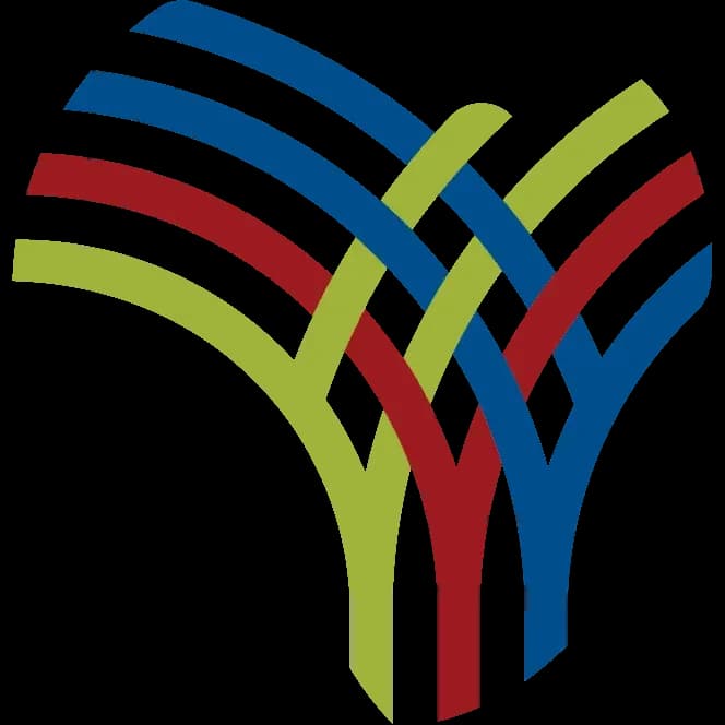 Logo abstracto con colores azul, verde y rojo