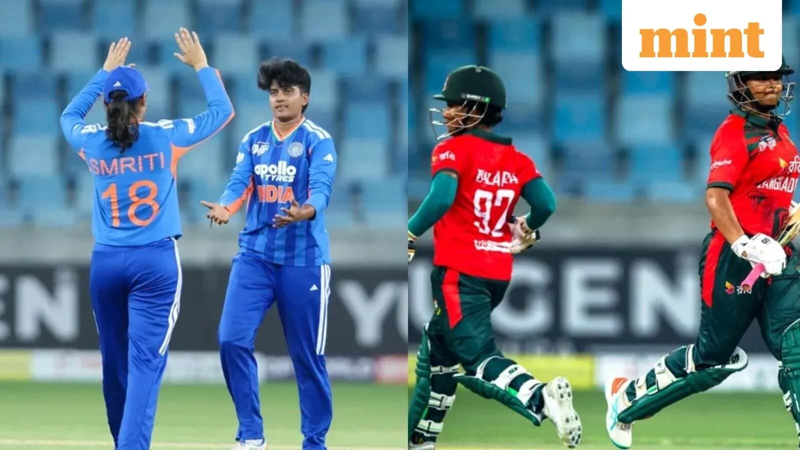 Jugadores de críquet de India y Bangladesh en acción