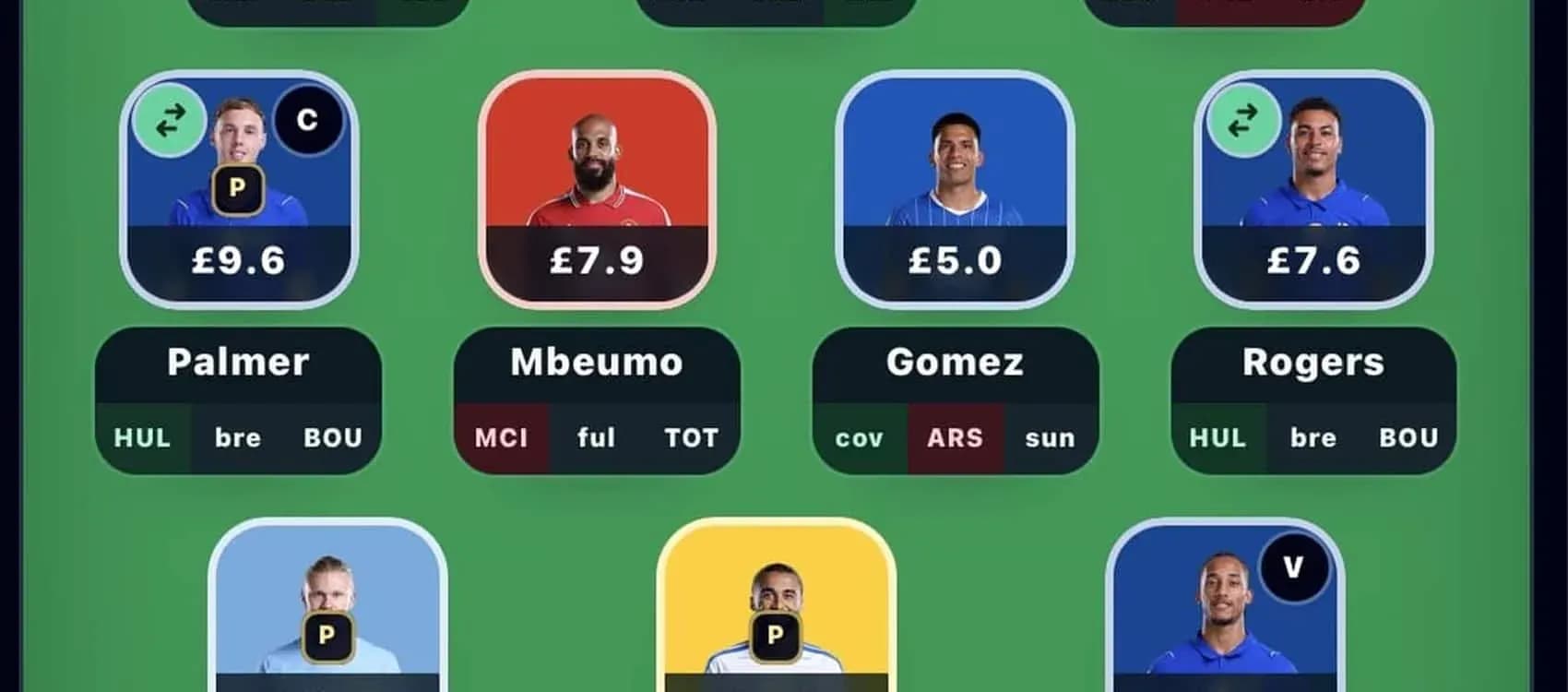 Interfaz de selección de jugadores de fútbol fantasy