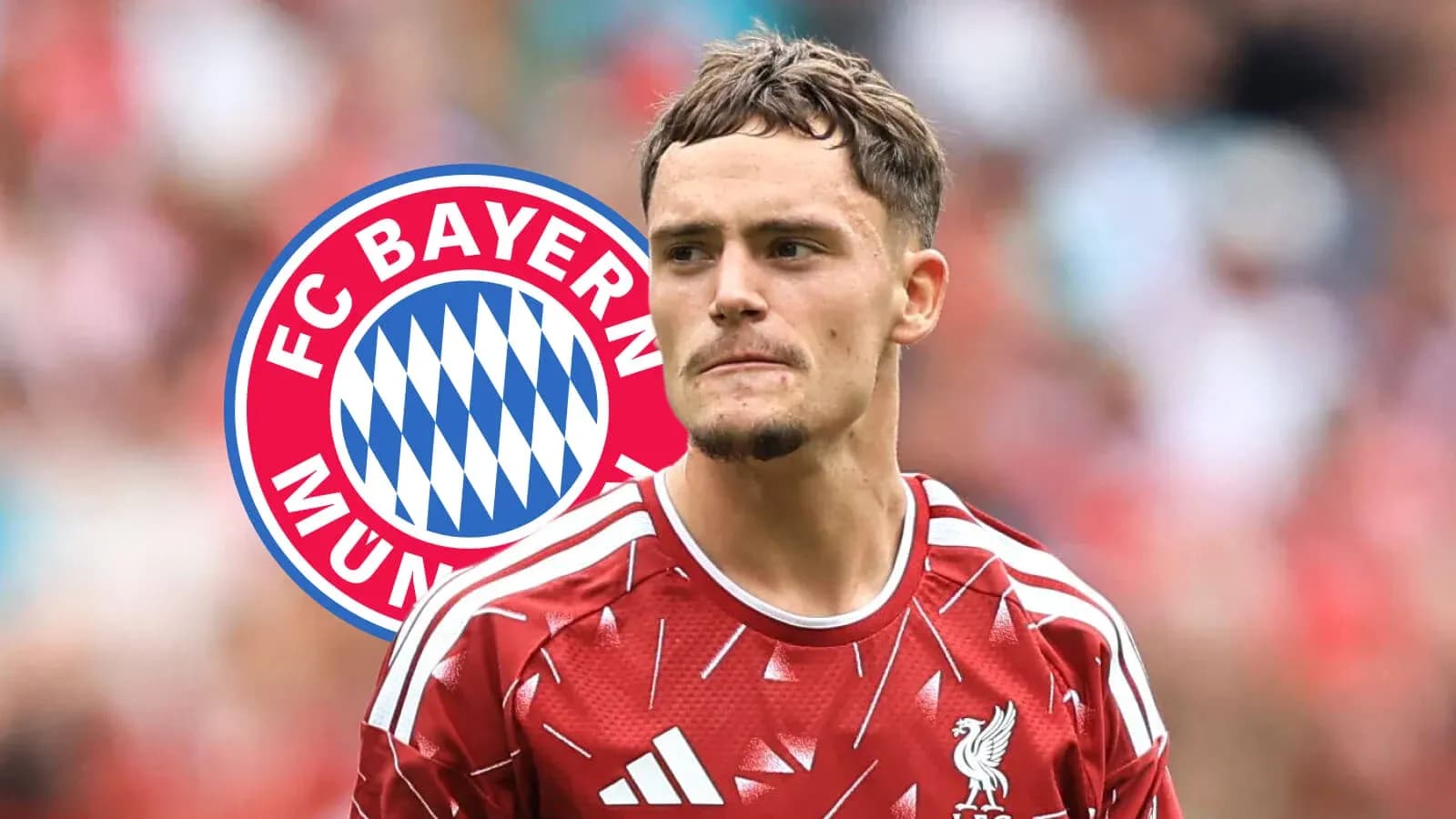 Jugador de Liverpool con fondo de logo de Bayern Múnich