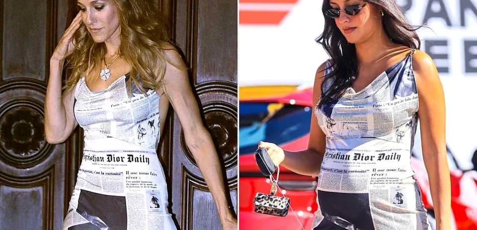 Dos mujeres con vestidos de prensa de Dior