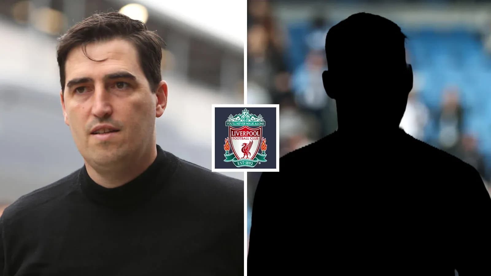 Hombre caminando junto al logotipo de Liverpool Hombre caminando junto al logotipo de Liverpool