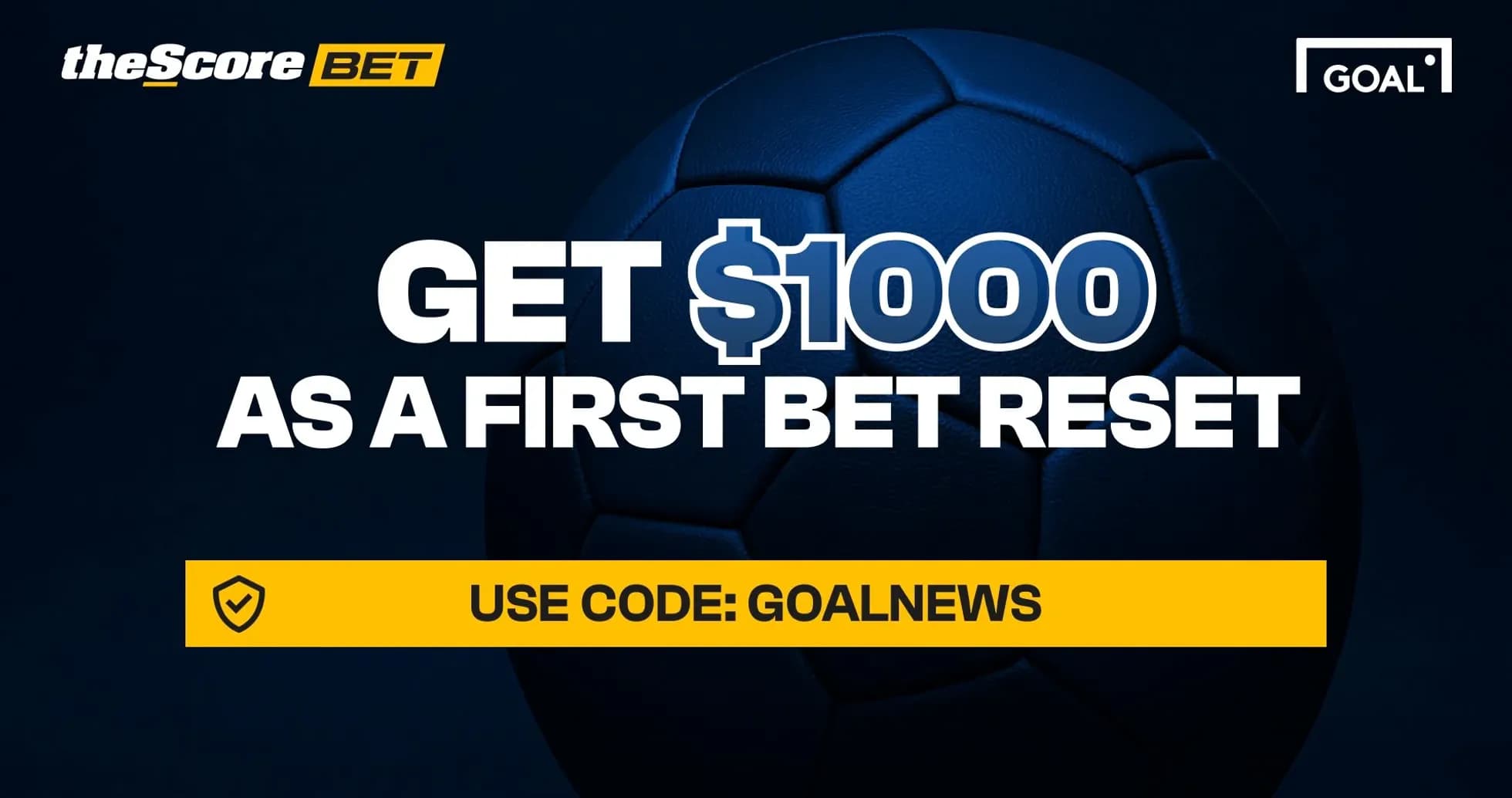 Promotional graphic for betting offer with soccer ball Promotional graphic for betting offer with soccer ball