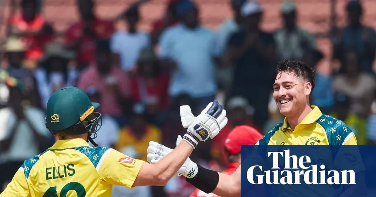 Jugadores de cricket australianos celebrando un wicket Jugadores de cricket australianos celebrando un wicket