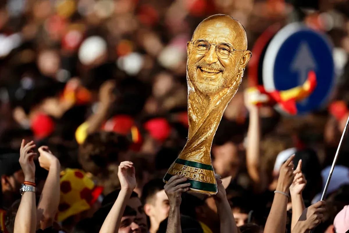 Celebration with World Cup trophy in crowd Celebration with World Cup trophy in crowd