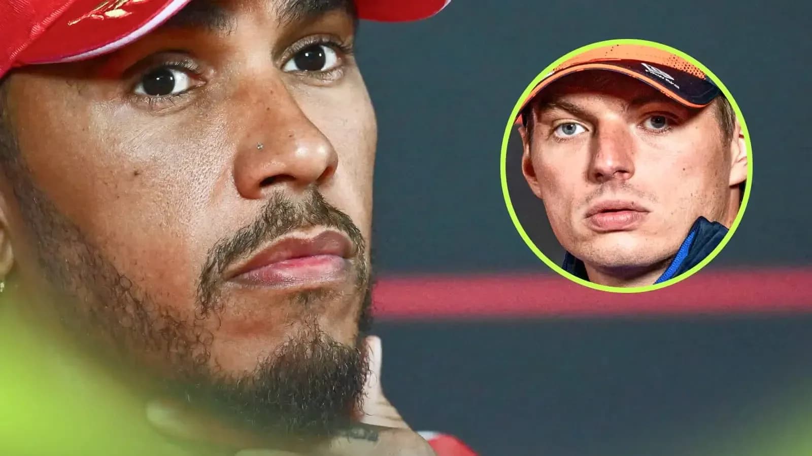 Lewis Hamilton with close-up of Max Verstappen Lewis Hamilton with close-up of Max Verstappen