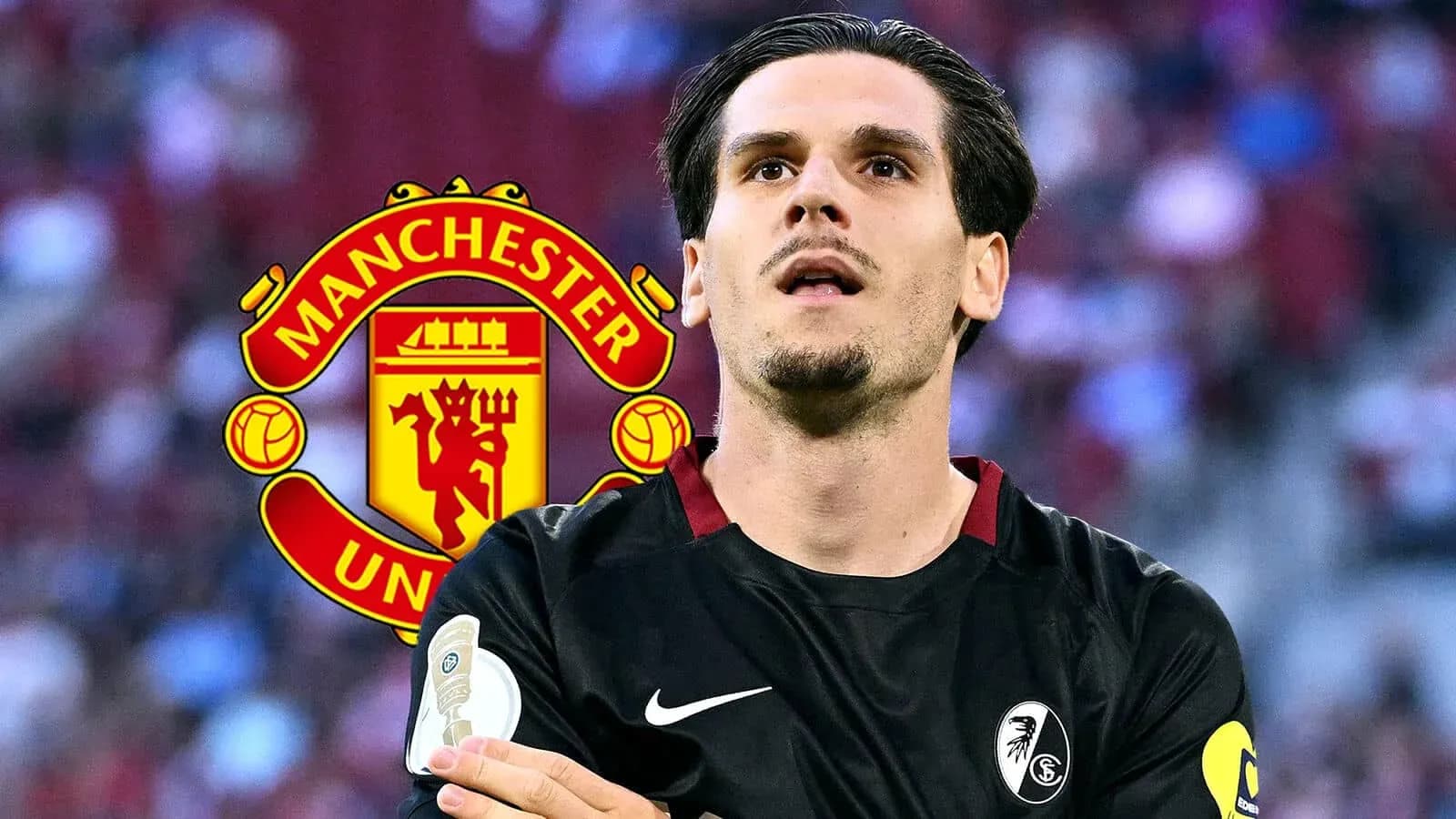 Jugador de fútbol en uniforme con logo de Manchester United Jugador de fútbol en uniforme con logo de Manchester United