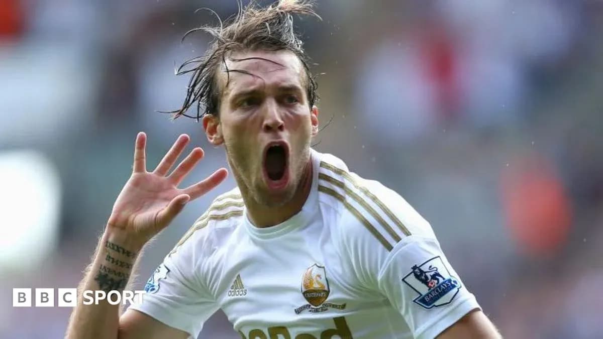 Jugador de Swansea City celebrando un gol Jugador de Swansea City celebrando un gol