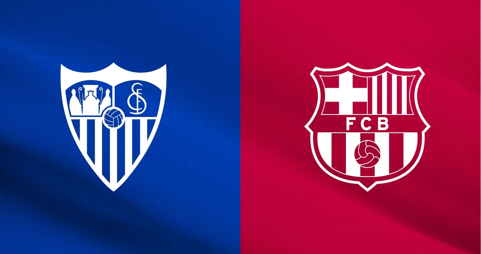 Escudos de Sevilla FC y FC Barcelona en fondo colorido Escudos de Sevilla FC y FC Barcelona en fondo colorido