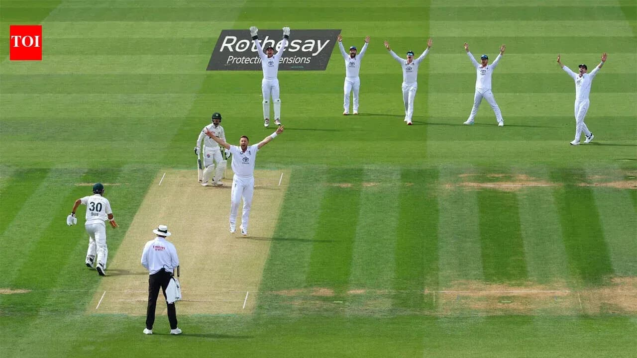 Jugadores celebrando un wicket en un partido de cricket Jugadores celebrando un wicket en un partido de cricket