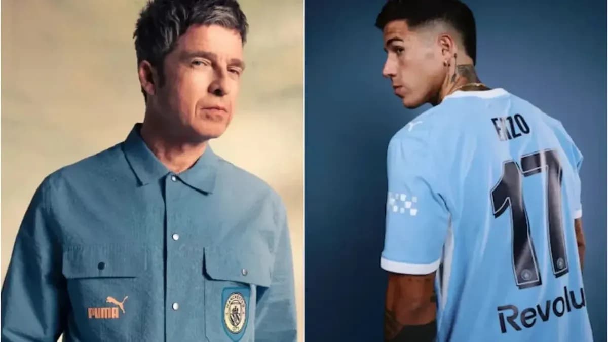 Hombre con camisa Puma y jugador con camiseta de fútbol Hombre con camisa Puma y jugador con camiseta de fútbol