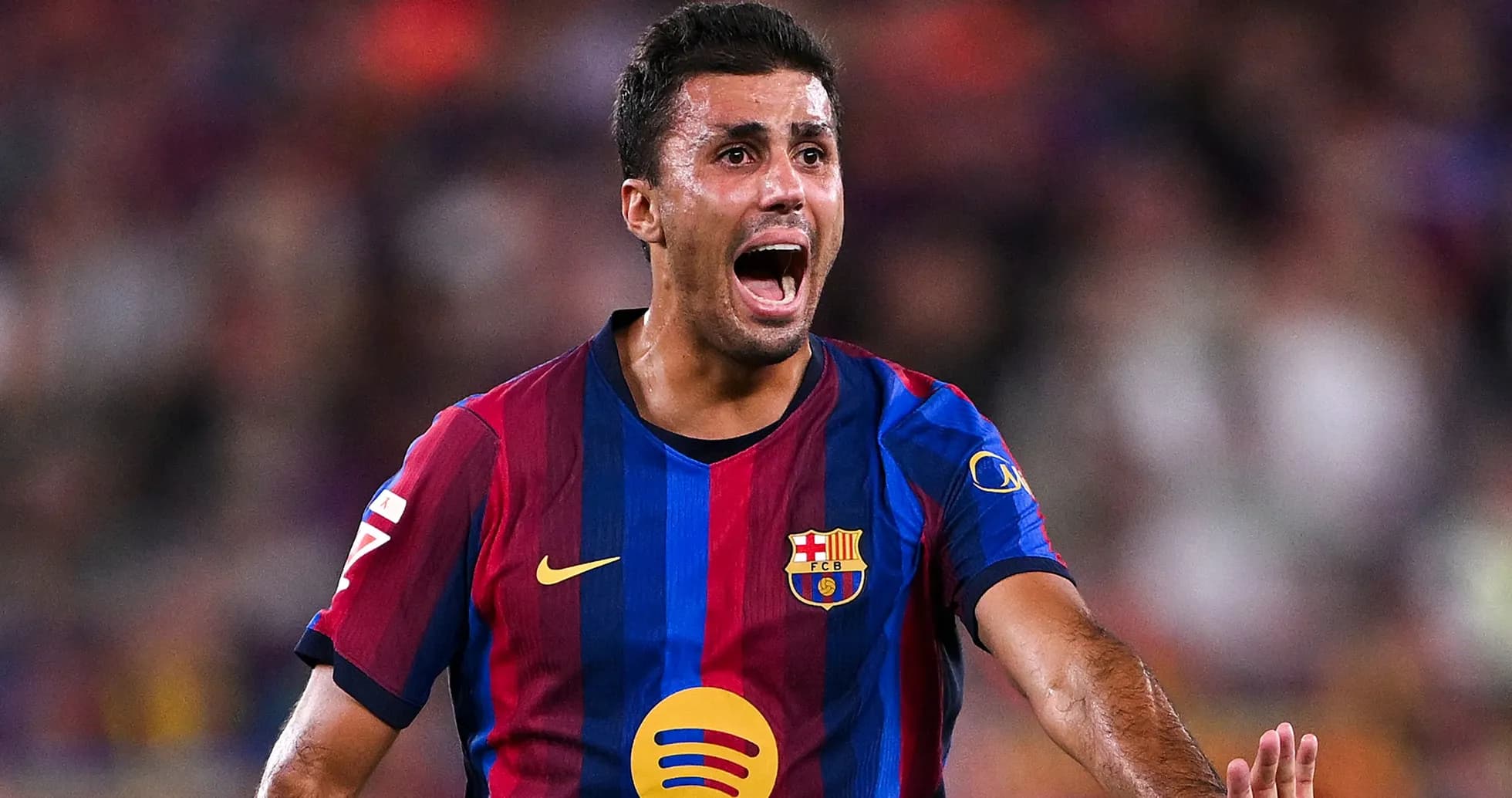 Jugador de Barcelona gritando durante el partido Jugador de Barcelona gritando durante el partido