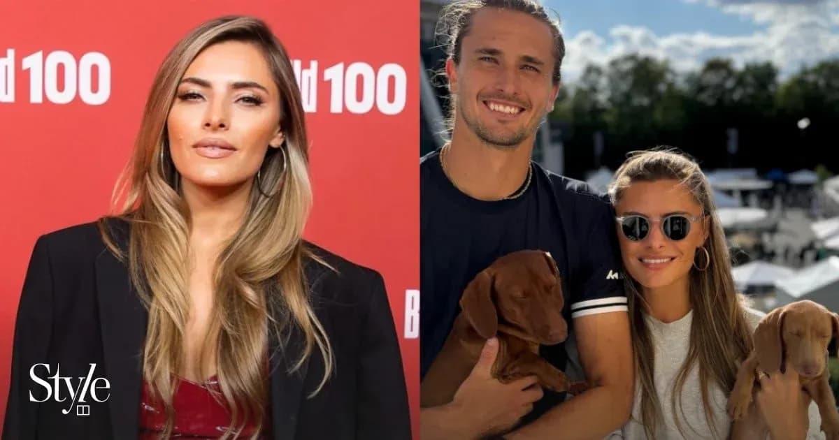 Mujer posando y pareja con cachorros al aire libre Mujer posando y pareja con cachorros al aire libre