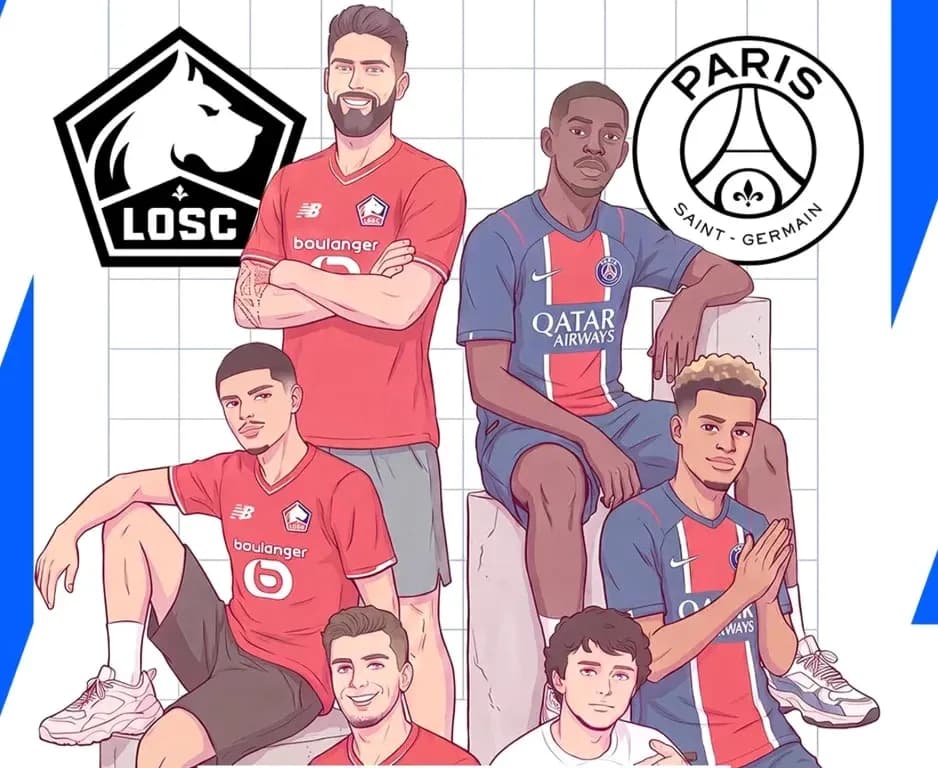 Jugadores de LOSC y PSG posando juntos en ilustración Jugadores de LOSC y PSG posando juntos en ilustración