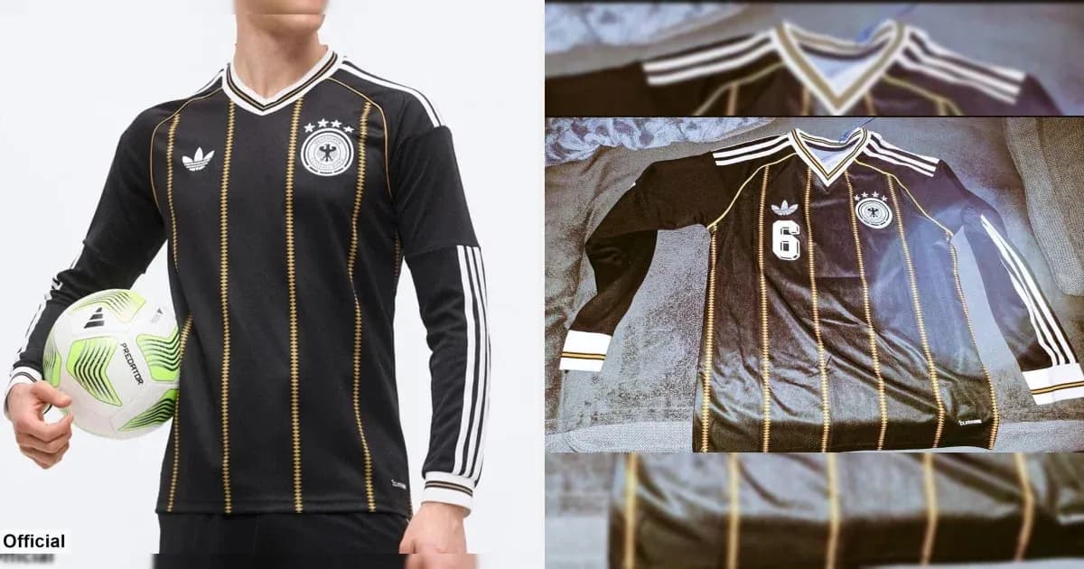 Camisa de fútbol negra con detalles dorados y balón Camisa de fútbol negra con detalles dorados y balón