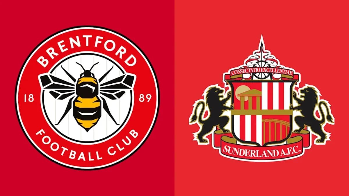 Logos de Brentford y Sunderland en fondo rojo Logos de Brentford y Sunderland en fondo rojo