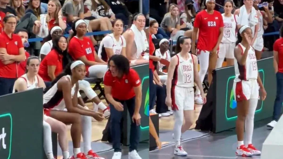 Jugadoras de baloncesto de USA en el banquillo Jugadoras de baloncesto de USA en el banquillo