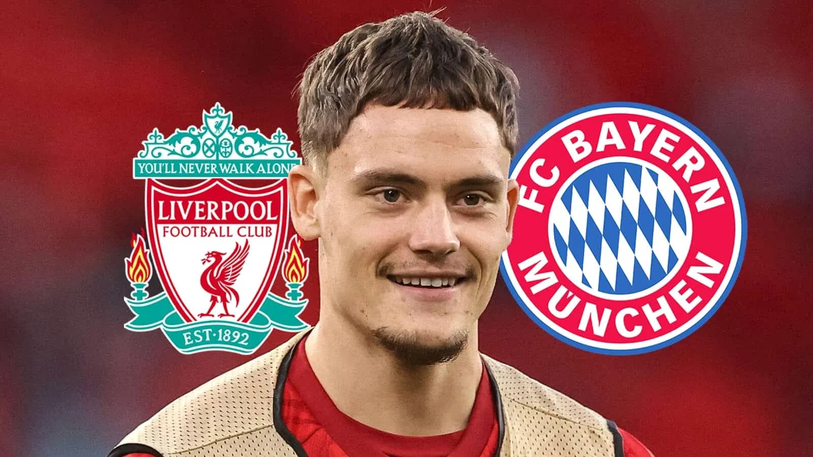 Jugador con logos de Liverpool y Bayern Múnich Jugador con logos de Liverpool y Bayern Múnich
