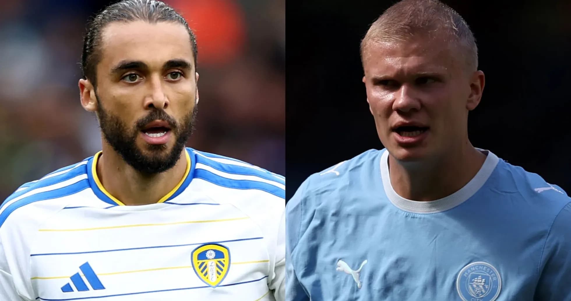 Jugadores de Leeds y Manchester City en primer plano Jugadores de Leeds y Manchester City en primer plano