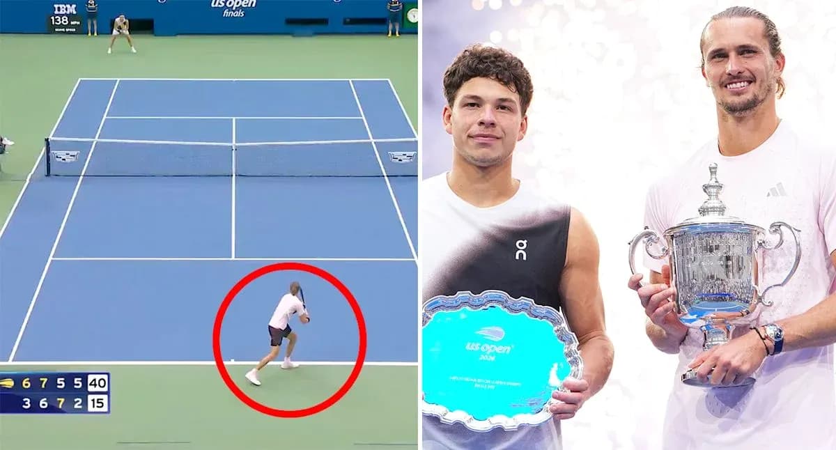 Jugador en acción en la final del US Open Jugador en acción en la final del US Open